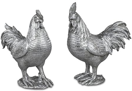 Tier Figuren Set Hahn und Henne 26cm Festival-Silber- Dekoration für Ostern