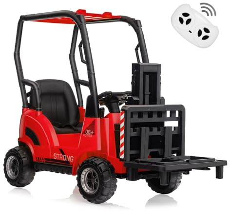 Garvee 12V Voiture Électrique Enfant sur Chariot Élévateur avec Tente, Jouet De Construction avec Fourche Réglable Et Palette, Idéal pour Intérieur Et Extérieur, Rouge