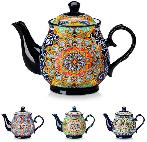 vancasso SIMI 800ml Ceramic Teapot, Bohemian Porcelain Tea Pot with Regal Bloom Pattern for Loose Leaf Tea, Microwave & Dishwasher Safe