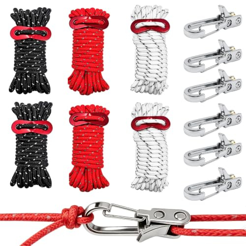Rope Roller Cam Locks, Adjustable Tensioner for Camping Guy Ropes and Tent | 6 Set Rope Ratchet Tightening Tools, Quick Secure Rope Lock, Ideal for Tent, Awning, Backpacking