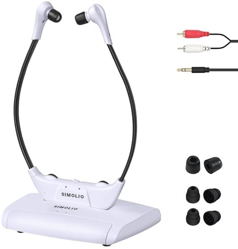 SIMOLIO Wireless TV Headsets, Television Listening Headphones System for Seniors Elderly, Analog Wireless Headphone with Extra Soft Earbuds (SM-823 Pro)