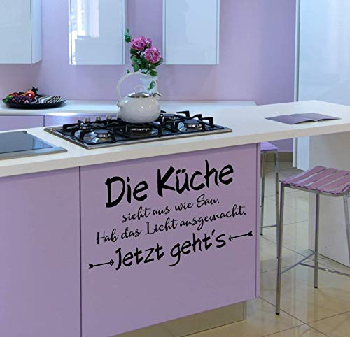 Die Küche sieht aus wie Sau. Hab das Licht ausgemacht. Jetzt geht´s - Wandaufkleber Wandtattoo Wandsticker Spruch (Größen.- und Farbauswahl)