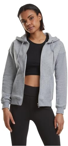 URBAN CLASSICS Felpa Donna con Cappuccio, Felpa Femminile, Maniche Lunghe, Chiusura Zip, Maglione con Cappuccio, Colore Nero e Grigio, Taglie: XS - 5XL
