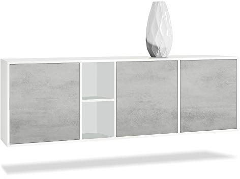 Vladon Kommode Cuba, Made in Germany, Weiß matt/Beton Oxid Optik - Modernes Sideboard für Ihr Wohnbereich - (BxHxT) 182x53x35 cm
