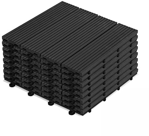 Oviala Lot de 8 Dalles clipsables en Bois synthétique Gris foncé