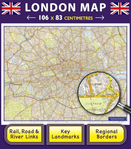 London A-Z Wall Map – Premier Edition – Large Wall Map Of London Shows Boundaries, Postal Districts, Railways, Stations & Important Buildings, Waterproof, Perfect Traveler Gift 48 x 38.6 Inches