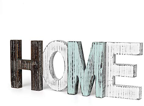 Flexzion Scritta Home Rustica Multicolore soprammobile Decorazione in Legno, Lettere Tagliate in Legno stagionato, Alfabeto Indipendente per Decorazione su Parete per Salotto Cucina Camera di Bambini