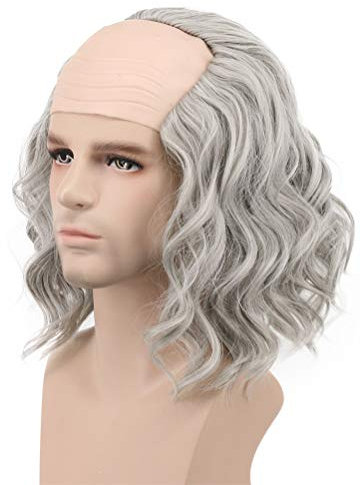 karlery Kalifornien Herren Kolonial Kurz Bob Grau Perücke Lockige Wissenschaftler Glatze Männer Cosplay Anime Kostüm Perücke