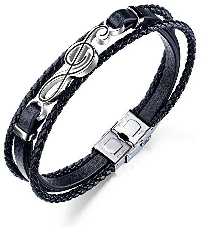 OSTAN Herren Leder Armband Geflochtenes Edelstahl Schwarz Lederarmband für Männer