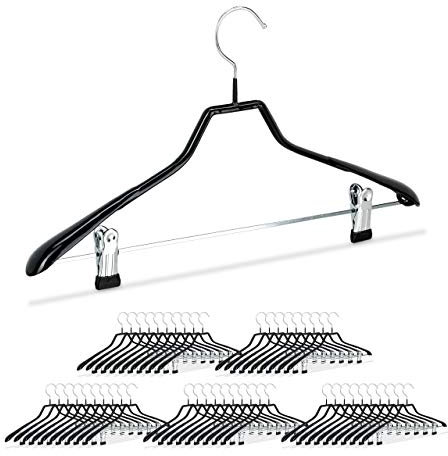 Relaxdays Pack de 50 Perchas Ropa Antideslizantes con Pinzas, Metal y PVC, Negro, 42 cm