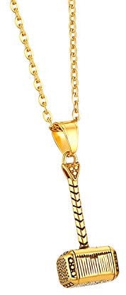 Cupimatch Herren Edelstahl Halskette, Thor Hammer Anhänger Hochglanz Poliert mit 55cm Kette, Gold