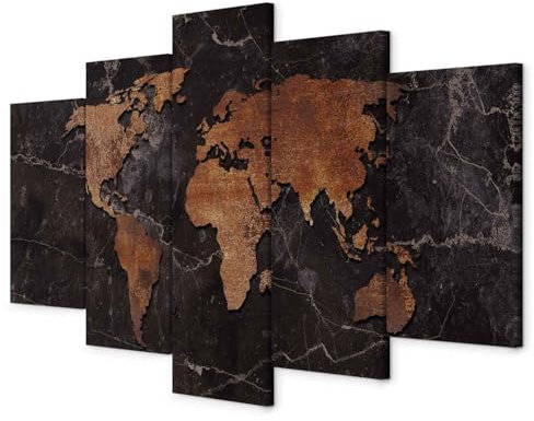 murando - Wandbilder XXL Weltkarte 200x100cm 5 tlg - Wand Deko Leinwand Bilder Groß Wanddeko Wohnzimmer Schlafzimmer Kunstdrucke - Landkarte Map Marmoroptik k-C-0120-b-m