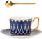 Eplze® Elegant Ceramic Teacup and Saucer Set, 8oz Coffee Cup for Afternoon Tea- Geometric Pattern (Blue)