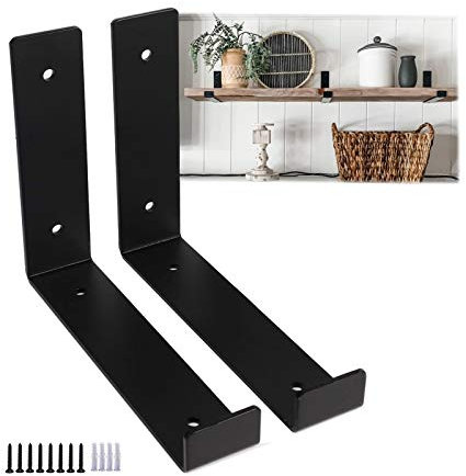 2 Pièces Supports D'étagère Noir 35cm - Équerre Garage Mural Résistants Support Flottant Industriels, DIY Meubles Décoration Murale en Métal, Équerre De Fixation avec Lèvre
