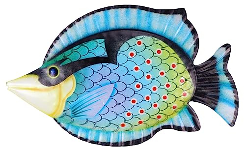 YARNOW Fisch Wandskulptur Metall Blau Fisch Wanddeko Eisen Kunst Meerestiere Rustikale Hängend Wandbehang Dekoration Wand Zimmer Garten Werkstatt Zaun Tür Hof Party Festival