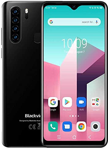 Blackview Téléphone Portable 4G, A80 Plus Android 10 Smartphone Débloqué 4Go+ 64Go (SD 128 Go) Ecran Waterdrop 6,49 Pouces 4680 mAh Double Nano SIM 13MP+ 8MP Quatre Caméra Fingerprint Face ID NFC Noir