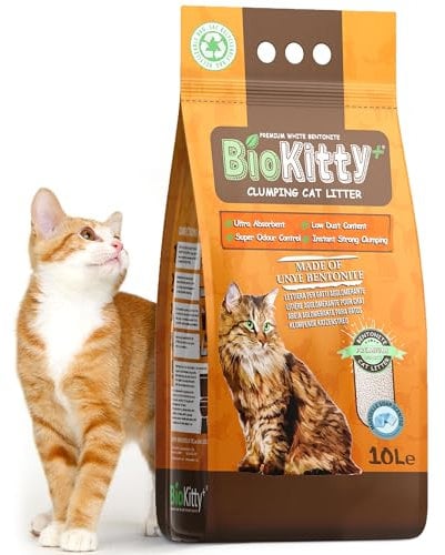BioKitty Clumping Cat Litter, 10L Highly Absorbent Natural Bentonite Minerals Cat Litter, Long Lasting Odour Control, Maximum Hygiene with Strong Cat Litter Clumping (Marseille Soap. Pack of 1)