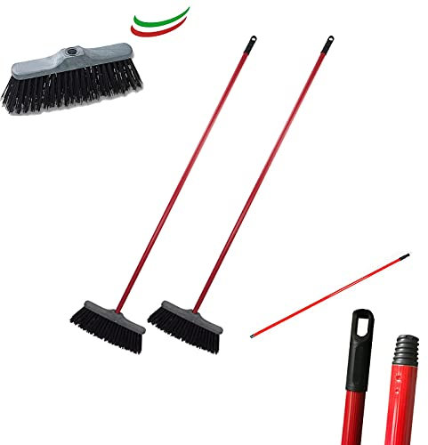 2 Scope da Esterno Industriale o Giardino con Setole Rigide Dure Incluso Manico in Metallo