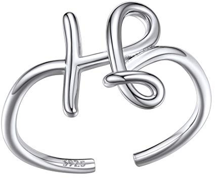 SILVERCUTE Silber 925 Offener Ring mit Buchstaben Damen Anfangsbuchstabe H verstellbar Statement Ring Minimalist Stil Initiale Finger Schmuck Accessoire für Valentinstag Weihnachten