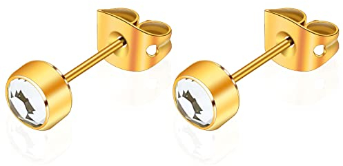 Artskin Damen Ohrstecker Herren Mädchen Ohrringe Titan Hypoallergen Nickelfrei 4mm 14K Gold S925 Sterling Silber Ohrringe für empfindliche Ohren
