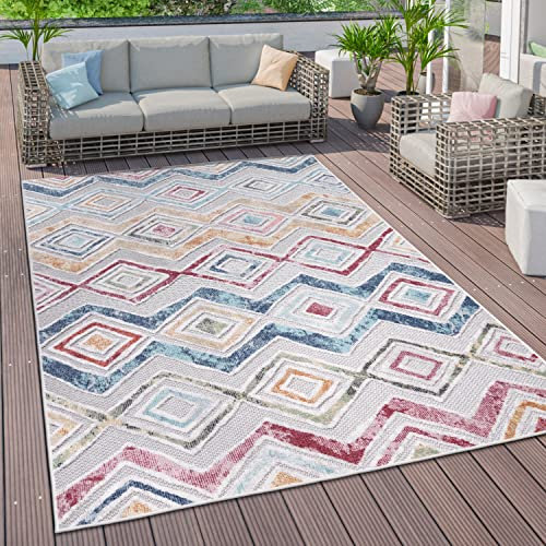 Paco Home Outdoor Teppich Wetterfest Wohnzimmer Küchenteppich Balkon Modern Skandi Ethno Muster Geometrisch Abstrakt 3D, Grösse:200x280 cm, Farbe:Bunt 5