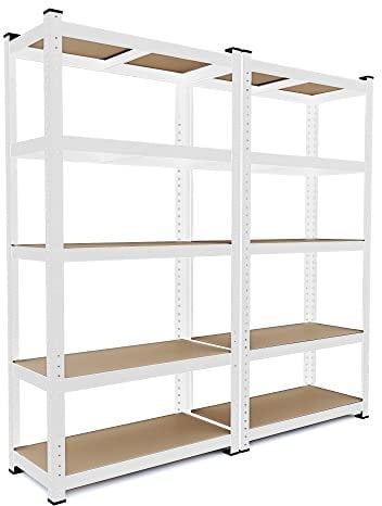 Arreditaly 2 Scaffali In Metallo E MDF Scaffale Ad Alta Portata Fino a 875 kg Con 5 Ripiani Regolabili Ideale Per Garage Officina Cantina Capannone Magazzino Design Modulare 180 x 90 x 40 cm (Bianco)