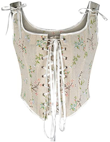 AMhomely Corset Tops for Women Rococo Cropped Tank Tops Lace Up Corset Bustier Sale Clearance Elegant Baroque Corset Belt Overbust Lingerie, 01 Beige, M