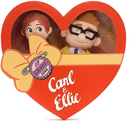 Disney Store Carl und Ellie Offizielle Kuscheltiere, 2 Stück, Oben, 28 cm, Kuschelpuppen in herzförmiger Schachtel mit Stickereien und weicher Oberfläche, geeignet ab 12 Monaten
