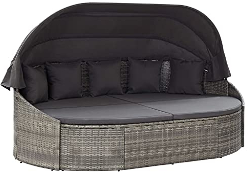 WIFESE 230x145x141 cm Outdoor Sonneninsel mit Sonnendach Loungebett Sonnenliege Verstellbare Rückenlehne Garten Sofabett Liegestuhl Gartenliege Liege Gartensofa Gartenmöbel PE Rattan Grau