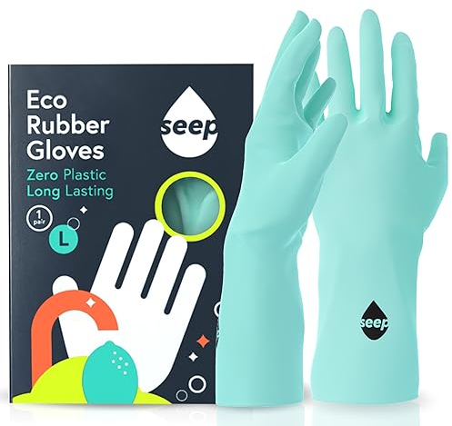SEEP Eco Large - Large Rubber Gloves - Kitchen Gloves Washing Up Gloves Made Using Compostable Rubber - Multi-purpose Household Gloves - FSC & Fair-trade Certified, Turquoise