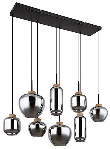Globo Pendellampe Pendelleuchte Hängelampe Esstischleuchte, 8 flammig, Retro Rauchglas Metall schwarz Hanf braun, 8x E27 Fassungen, LxBxH 105x40x120cm