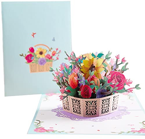 Tarjeta Flores Pop-Up Tarjeta Emergente Flores, Tarjeta Cumpleaños Pop Up 3D Tarjeta Pop Up Flower, Tarjeta de Regalo Original y Ideal, Tarjetas Felicitaciones 3D Pop Up de Racimo de Flores
