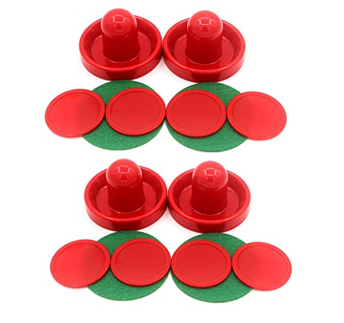 YdseozOA Juego de 4 Piezas de 96 mm de Hockey de Mesa, 4 Deslizadores de Hockey de Aire, Deslizadores de Hielo para Portero, Discos con 4 Discos de Franela, 8 Discos – Rojo