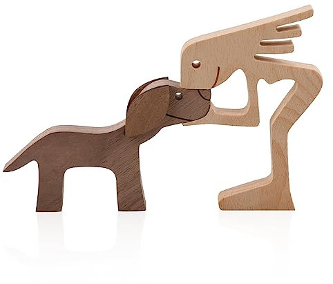 GLADFRESIT Wooden Pet Carvings Dog Puppy Statue - Handmade Craft, Creative Home Décor (Girls and Dogs)