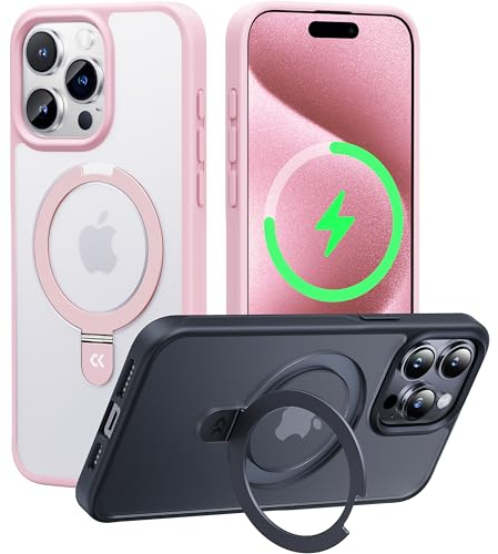 CASEKOO 2025 Neu Magic Stand für iPhone 15 Pro Max Hülle für MagSafe [Militärschutz] [Unsichtbarer Ständer] Stoßfeste Kratzfeste Schutzhülle Dünne Griffige Handyhülle Matte Case - Rosa