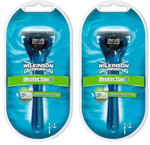 WILKINSON SWORD - Protector 3 For Men | Smooth Shave | Razor Handle + 1 Blade Refill (Pack of 2)