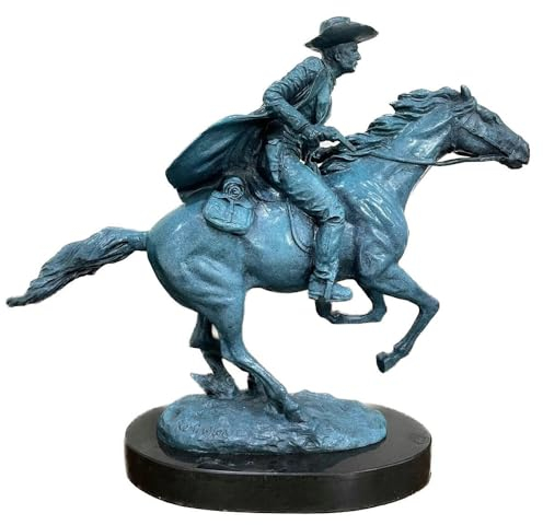 YHDONE Bronzeskulptur Western Cowboy Reiten Bronze Statue Stück Messing Bronze Feng Shui Maskottchen