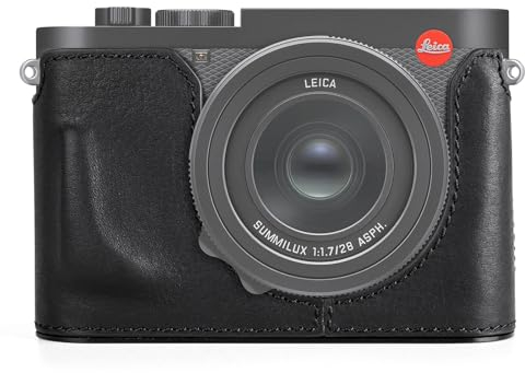 MUZIRI KINOKOO Tasche für Leica Q3 Q3 43, Oberschicht aus echtem Leder Leica Q3/Q3 43 Halbtasche, Premium-Version mit Loch an der Unterseite für sofortigen Zugriff auf Akku – Schwarz