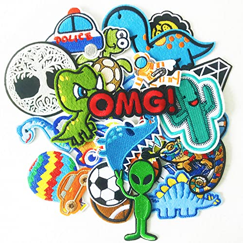 AXEN 30pcs Iron on Patches for Boys, Embroidered Sew On/Iron On Patches Applique for Clothes, Dress, Hat, Jeans, Pant, Shoe,Bags