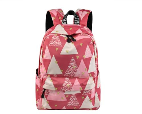 Mädchen Schulrucksack Modischer Freizeitrucksack für Frauen Teenager Jungen Wasserdicht Tasche Schulranzen Tagesrucksack mit Laptopfach Rotes Dreieck