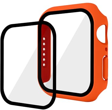 GANGANPRO 2 In 1 Design Harte PC Hülle mit Gehärtetem Glas Displayschutzfolie für Apple Watch 4/5/6/SE,Ultradünne Kratzfeste Smartwatch Abdeckung für iWatch 44 mm Zubehör – Orange