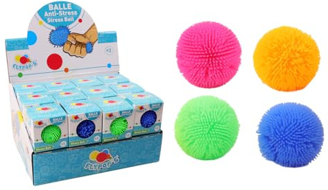 FLYPOP'S - Pack mit 24 Anti-Stress Igelbällen - Kermess-Spiel - 037214PA - Sortierte Farben - Silikon - Kind - Erwachsener - Rehabilitation - Angst - 6 cm x 6 cm - Ab 3 Jahren