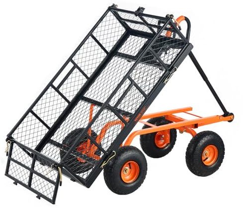 VEVOR Carrello Ribaltabile in Metallo, Carrello Ribaltabile Giardino Telaio Facile Montare, Carriola Utilitaria, Pneumatici 254 mm Carro Ribaltabile Maniglia Convertibile 2 in 1, Capacità 399,1 kg