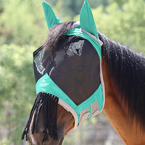 Harrison Howard CareMaster, maschera antimosche per cavalli, con orecchie e naso, frangia per proteggere le mosche, maschera estiva, taglia M