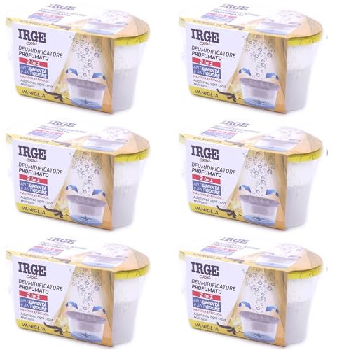 SET 6 vaschette 400 ml assorbi umidità profumate VANIGLIA anti odore deumidificatore sali per bagno cucina camper caravan roulotte ripostiglio dispensa armadio