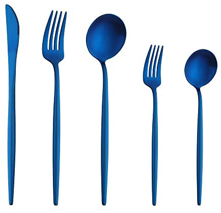 Buyer Star Matte Blau Besteck Set, 20 Stück Edelstahl Besteck Set Gold Matt für Haus Küche Restaurant Parteien, Essbesteck Set Mit Gabeln Löffeln Messern Spülmaschinenfest