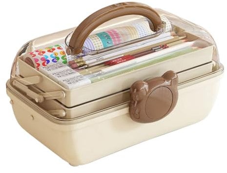 Gujuja Cute Hair Accessories Storage Box Lockable Three-layer Folding Craft Organizers and Storage for Girls Headbands Clips Ties Baby Girl Supplies