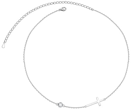 Flyow Choker Halskette für Damen S925 Sterling Silber Geschichtete Kreuz/Sonnen/Perlen Choker Halskette Zarte Seitlich Kreuz Kette Schmuck Geschenke
