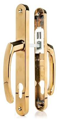 TSS UPVC Door Handles Set - Lever/Lever - 92mm PZ (Centres) - 215mm Screw to Screw - Backplate 245mm X 32mm - UPVC Door Handle - Replacement UPVC Door Handles - PVC Door Handle (Polished Brass)
