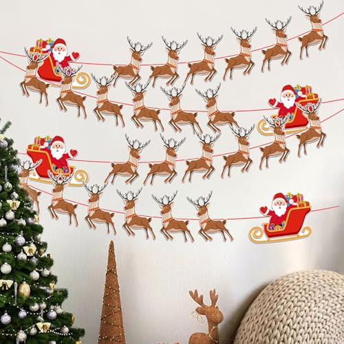 UILYNIU 4 Pancartas de Navidad, Bandera de Alce de Papá Noel, Decoración Navideña, Forro Puerta, Chimeneas, Árboles de Navidad